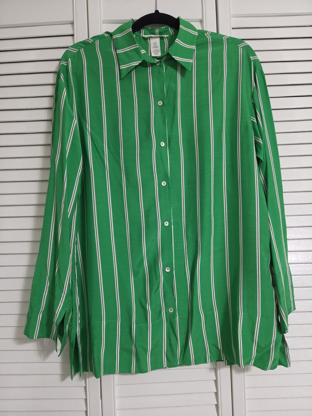 H&M Set Button Up Top And Matching Pants Green with white and black pinstripes
